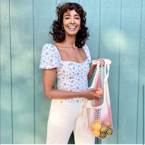 NWT Camp Collection Dip Dye Market Net Tote Ivory Pink - Picture 5 of 5